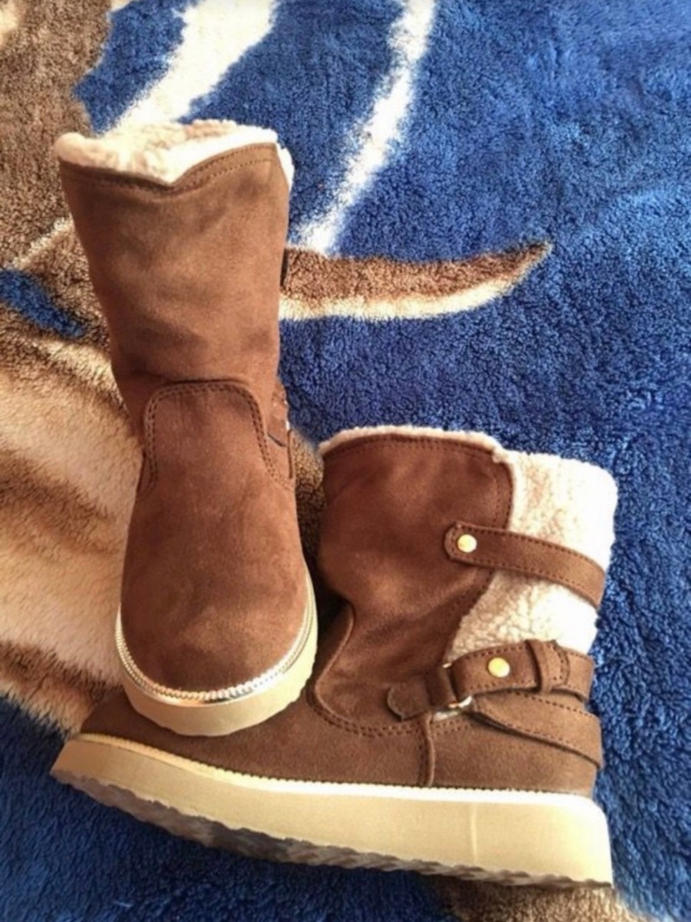 Kids Brown Faux-Shearling Winter Boots - Cozy Slip-On Style